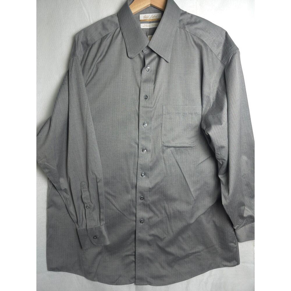 Gold Label Roundtree & Yorke Mens Gray Cotton Herringbone Long Sleeve Dress